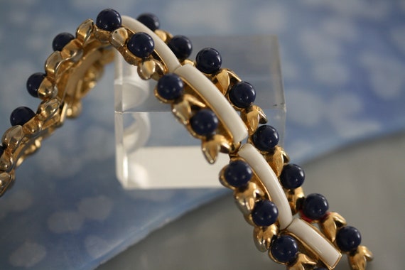 Dark Sapphire Blue, Gold, and White Vintage Crown… - image 7