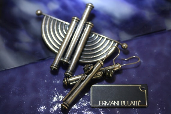 Vintage Ermani Bulatti NeoClassical Brooch And Ea… - image 2