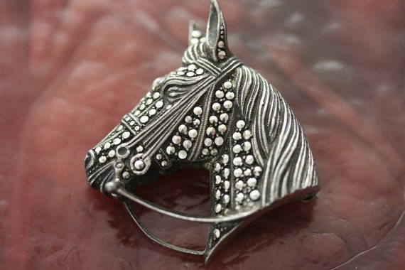 Alice Caviness Vintage Equuine Marcasite Horsehea… - image 5