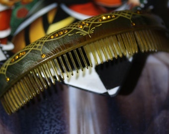 Japanese Vintage Hand Carved Kushi Celluloid Art Deco Hair Comb