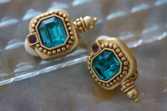 Elegant Teal and Gold Vintage 1980s Oscar De La R… - image 1