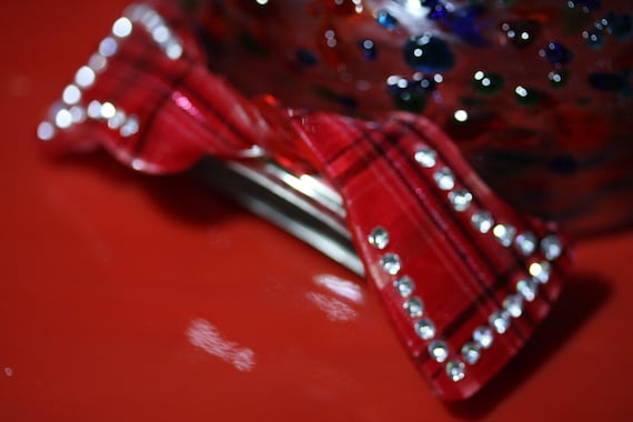 Celluloid French Red Plaid Barrette Hair Pin Art Deco Mid 