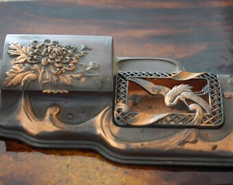 Remarkable Vintage Japanese Crane Ashtray/Copper in Three Parts