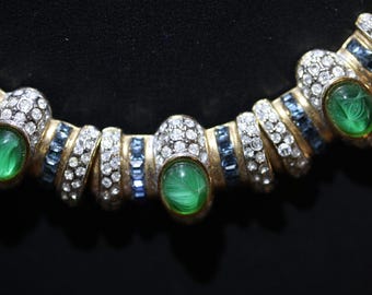 Vintage Goldtone D'Orlan Art Deco Choker Emerald Cabs