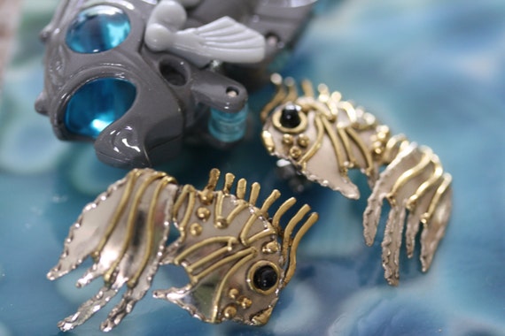 Exotic Vintage Stylized Fish Earrings - image 2