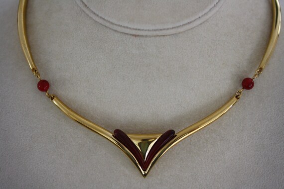 Stunning Vintage Crown Trifari Burgundy Red Jazz … - image 3