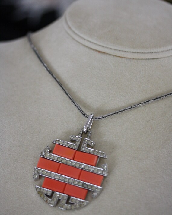 Jomaz Vintage Coral Art Deco Pendant Necklace