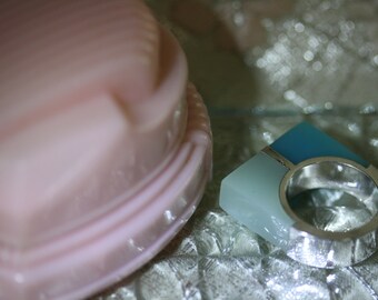 Mid Century Turquoise and Aqua Silver Modernist Ring