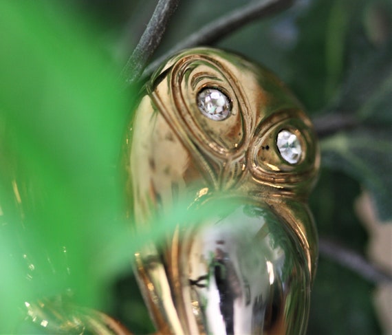 Art Deco Owl Pin Goldtone and Silver Modernist Br… - image 2