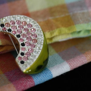 Summertime Vintage Monet Crystal and Enamel Watermelon Slice Brooch Pin