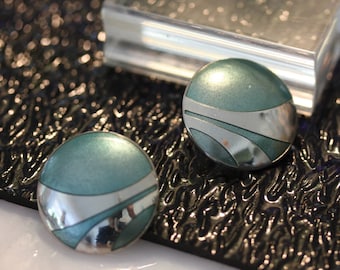 Classic Vintage Laurel Burch Modernist Aqua and Silver Post Earrings