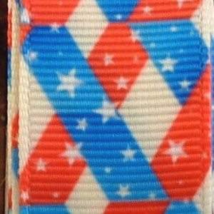 2 Yards 7/8&quot; Red White and Blue Patriotic Stars and Stripes Basketweave Print Grosgrain Ribbon - US Designer