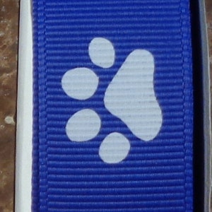 2 Yards 7/8&quot; Royal Blue with White Animal Paw Print  Grosgrain Ribbon - Team - Cheer - School - US Designer