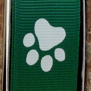 2 Yards 7/8&quot; Forest Green with White Animal Paw Print  Grosgrain Ribbon - Team - Cheer - School - US Designer