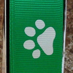 2 Yards 7/8&quot; Emerald Green with White Animal Paw Print  Grosgrain Ribbon - Team - Cheer - School - US Designer