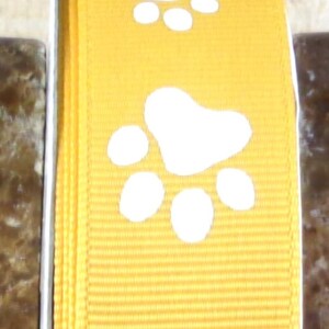 2 Yards 7/8&quot; Yellow Gold with White Animal Paw Print  Grosgrain Ribbon - Team - Cheer - School - US Designer