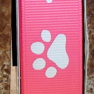 2 Yards 7/8&quot; Hot Pink with White Animal Paw Print  Grosgrain Ribbon - Team - Cheer - School - US Designer