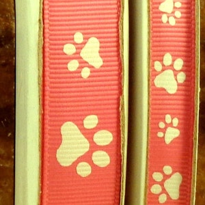 2 Yards 3/8&quot; or 5/8&quot; US Designer Hot Pink Animal Paws - Cheer or Sport - Grosgrain Ribbon Print