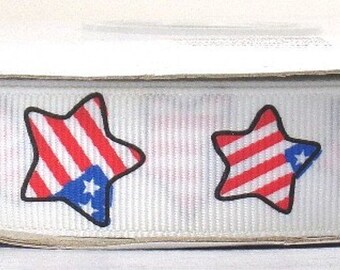 2 Yards 7/8" Patriotic Stars and Stripes Star Print Grosgrain Ribbon