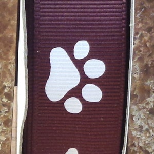 2 Yards 7/8&quot; Burgundy with White Animal Paw Print  Grosgrain Ribbon - Team - Cheer - School - US Designer