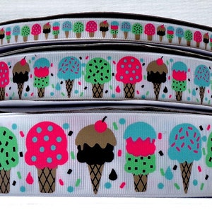2 Yards 3/8&quot;, 7/8&quot; or 1.5&quot; Summer Ice Cream Cone - Sweet Treat Print Grosgrain Ribbon - US Designer