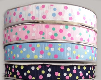 2 Yards or More 1.0" Whimsical Polka Dot Print Grosgrain Ribbon - Your Choice of Colors