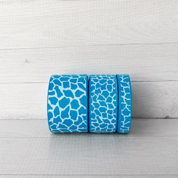 2 or More Yards 3/8", 1” or 1.5" Bold Turquoise Giraffe Print Grosgrain Ribbon – Blue Safari Animal Print Ribbon – Hair Bow Ribbon