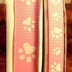 2 Yards 3/8&quot; or 5/8&quot; US Designer Pink Animal Paws - Cheer or Sport - Grosgrain Ribbon Print