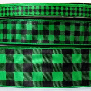 2 or More Yards 3/8", 7/8" or 1.5" Emerald Green and Black Plaid Print Grosgrain Ribbon - US Designer