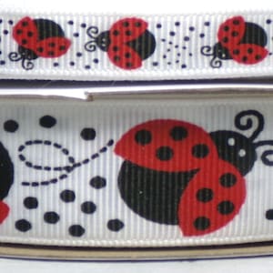 2 Yards US Designer 3/8" or 7/8" Ladybug Print on White Grosgrain Ribbon
