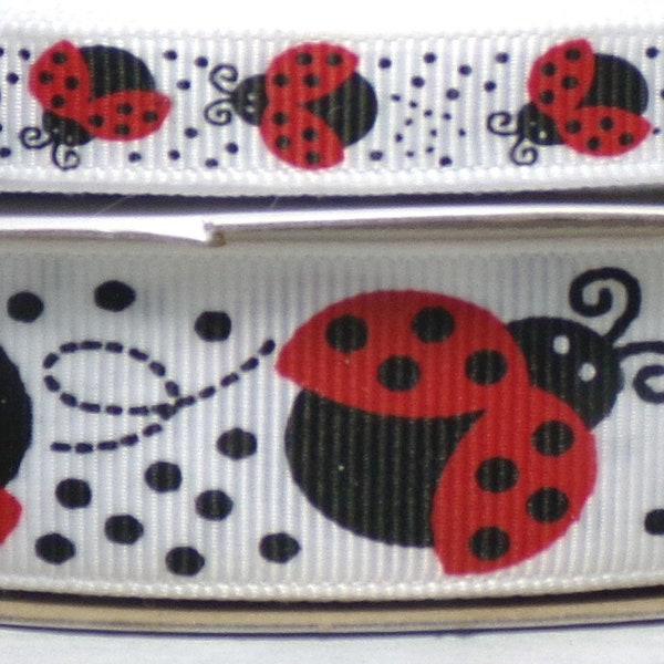 2 Yards US Designer 3/8" or 7/8" Ladybug Print on White Grosgrain Ribbon