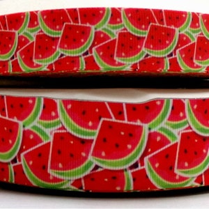 2 Yards 7/8&quot; or 1.5&quot; Summer Watermelon Slices Fruit Grosgrain Ribbon
