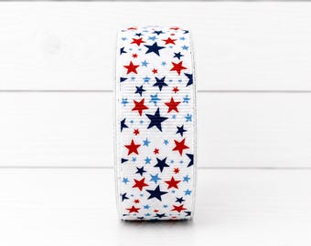 2 Yards 7/8" Patriotic Stars Grosgrain Ribbon | Red White & Blue Star Ribbon | Americana Ribbon | Fourth of July Ribbon | Craft Ribbon