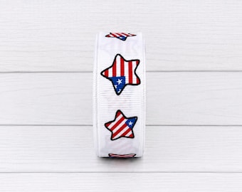 2 Yards 7/8" Patriotic Star Grosgrain Ribbon – Red White & Blue American Flag Stars – USA Patriotic Craft Ribbon