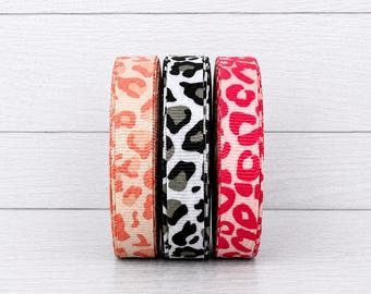 2 Yards 3/8" Animal Print Grosgrain Ribbon Set | Coral, Black & White, or Hot Pink Leopard Ribbon | Safari Ribbon - Your Choice of Color