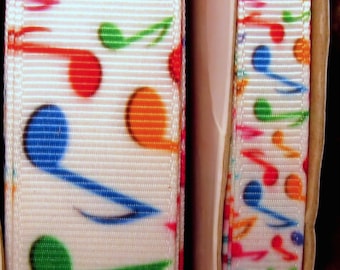 2 Yards 3/8" or 7/8" Colorful Rainbow Music Note - Musical Print Grosgrain Ribbon