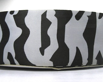 2 Yards 2.25" Silver - Grey and Black Abstract Zebra - Tiger Print - Cheer Grosgrain Ribbon