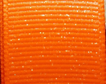 2 Yards 7/8" Orange Solid Color Glitter Grosgrain Ribbon