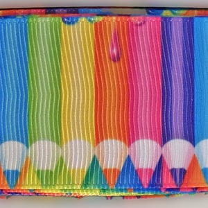2 Yards 1.5&quot; Bright Rainbow Abstract Stripes Print Grosgrain Ribbon with Silver Glitter