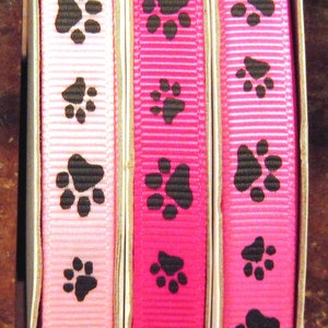 2 Yards 3/8&quot; US Designer Black Animal Paws - Cheer or Sport - Choice of Color Grosgrain Ribbon Print