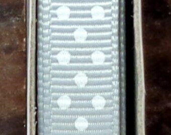 2 Yards 3/8" Swiss Dots - Silver - Grey with White Swiss Grosgrain Print Ribbon