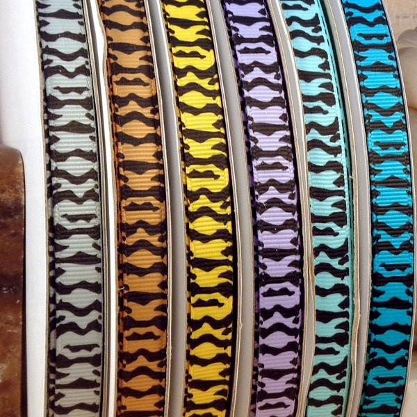 2 Yards 3/8" Silver, Gold, Yellow, Light Orchid, Ocean or Turquoise Zebra Print Grosgrain Ribbon - US Designer