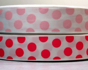 2 Yards or More of 7/8" Colorful Funky Random Polka Dot Print Grosgrain Ribbon - Your Choice of Color