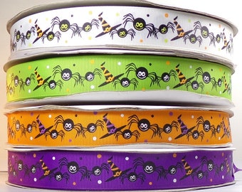 2 Yards oder mehr 1" Halloween Spinnen und Hexen HatGrosgrain Print Band - Ihre Wahl der Farbe