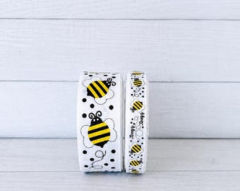 2 Yards US Designer 3/8" or 7/8" Buzzy Bumble Bee Print Grosgrain Ribbon