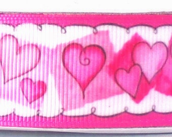 2 Yards 1 » Rose Curly Q Hearts Imprimer Grosgrain Ruban