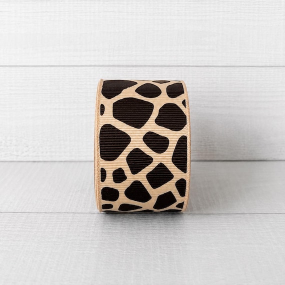 2 Yards 1.5" Bold Khaki Giraffe - Khaki and Brown Giraffe Print Grosgrain Ribbon – Safari Animal Print Ribbon – Craft & Sewing Ribbon