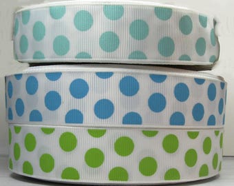 2 Yards or More of 7/8" Colorful Funky Random Polka Dot Print Grosgrain Ribbon - Your Choice of Color
