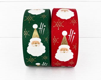 2 Yards or More 1" Holiday Gold Foil Santa Claus Grosgrain Print Ribbon - Choice of Color