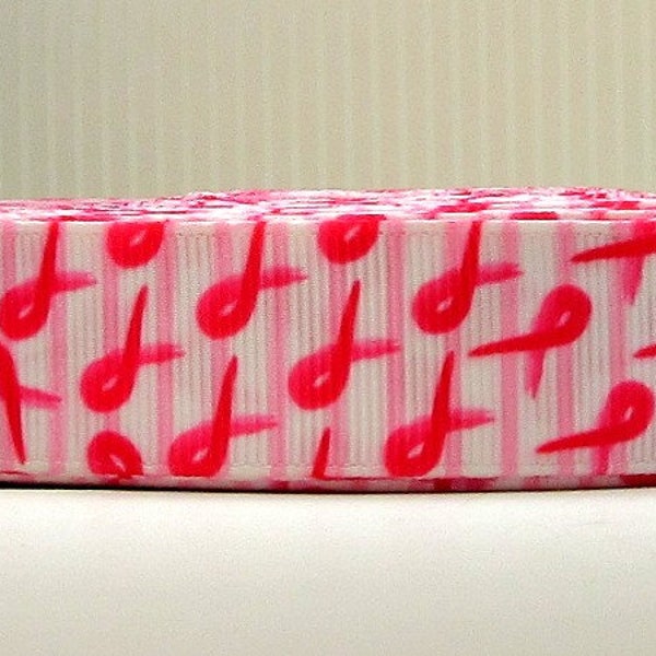 2 Yards 7/8" Pink Ribbon Beat Breast Cancer October Print Grosgrain Ribbon